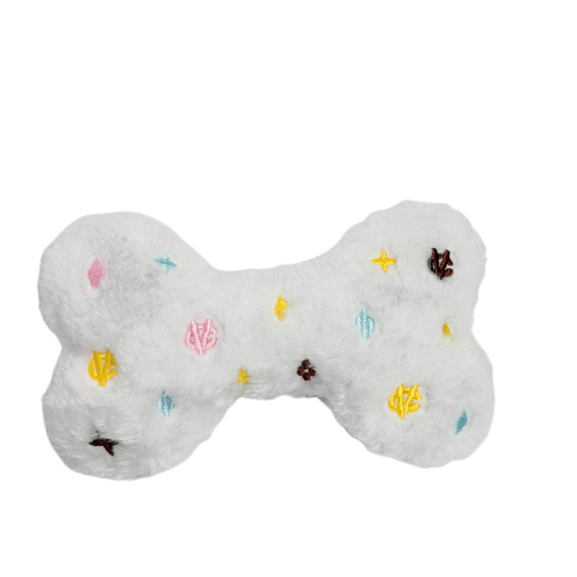HKM-3902781 Chewy Vuiton White Bone Plush Dog Toy - 18x11cm Sound Toy for Pets