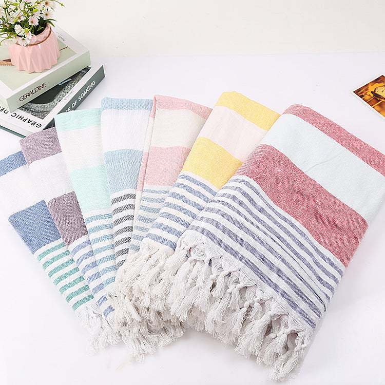 HKM-390291 Turkish Cotton Striped Beach Towel - 100x180cm - 60% Cotton, 40% Polyester