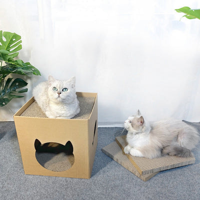 HKM-3904061 Vertical Cat Scratch Board in Pet Milk Carton Design - Durable Corrugated Paper, 30x30cm