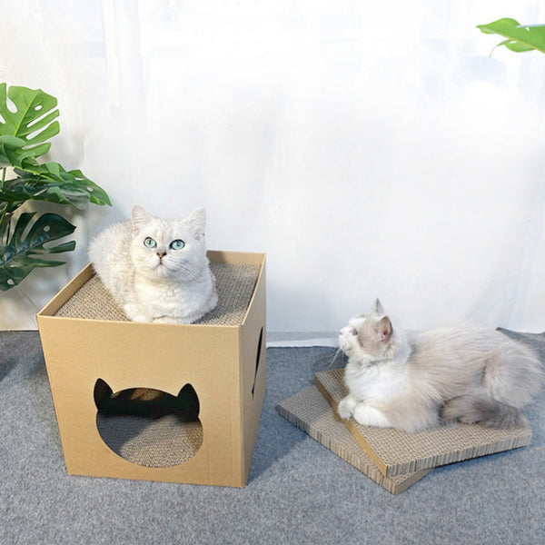 HKM-3904061 Vertical Cat Scratch Board in Pet Milk Carton Design - Durable Corrugated Paper, 30x30cm