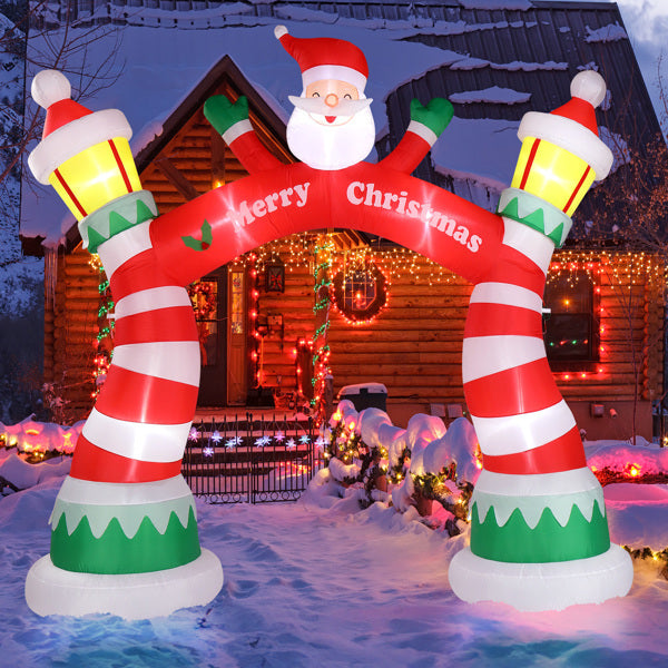 HKM-390483 8.9ft Inflatable Christmas Arch with LED Lights and Drawstring Pockets for Holiday Decorations