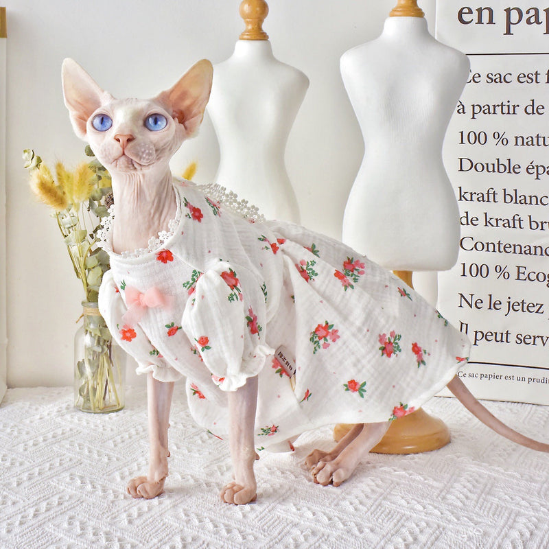 HKM-3904957 Hairless Cat Summer Outfit - White Rubber Pet Clothing in Sizes XS to XXL