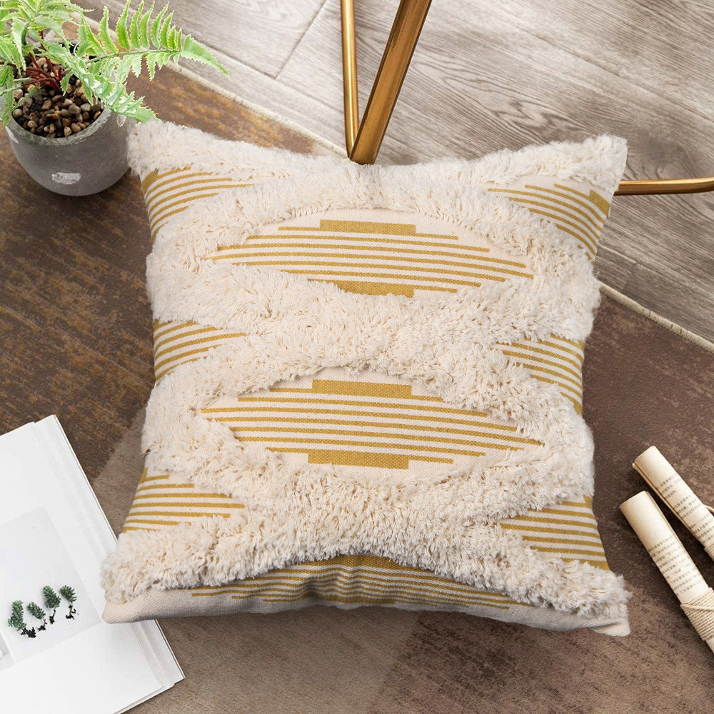 HKM-390547 Cotton Woven Pinstripe Tufted Pillowcase for Sofa or Car, 45x45cm & 30x50cm