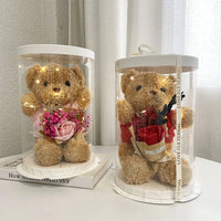 HKM-390547 Plush Teddy Bear with Soap Flower Bouquet - Perfect Gift for All Occasions