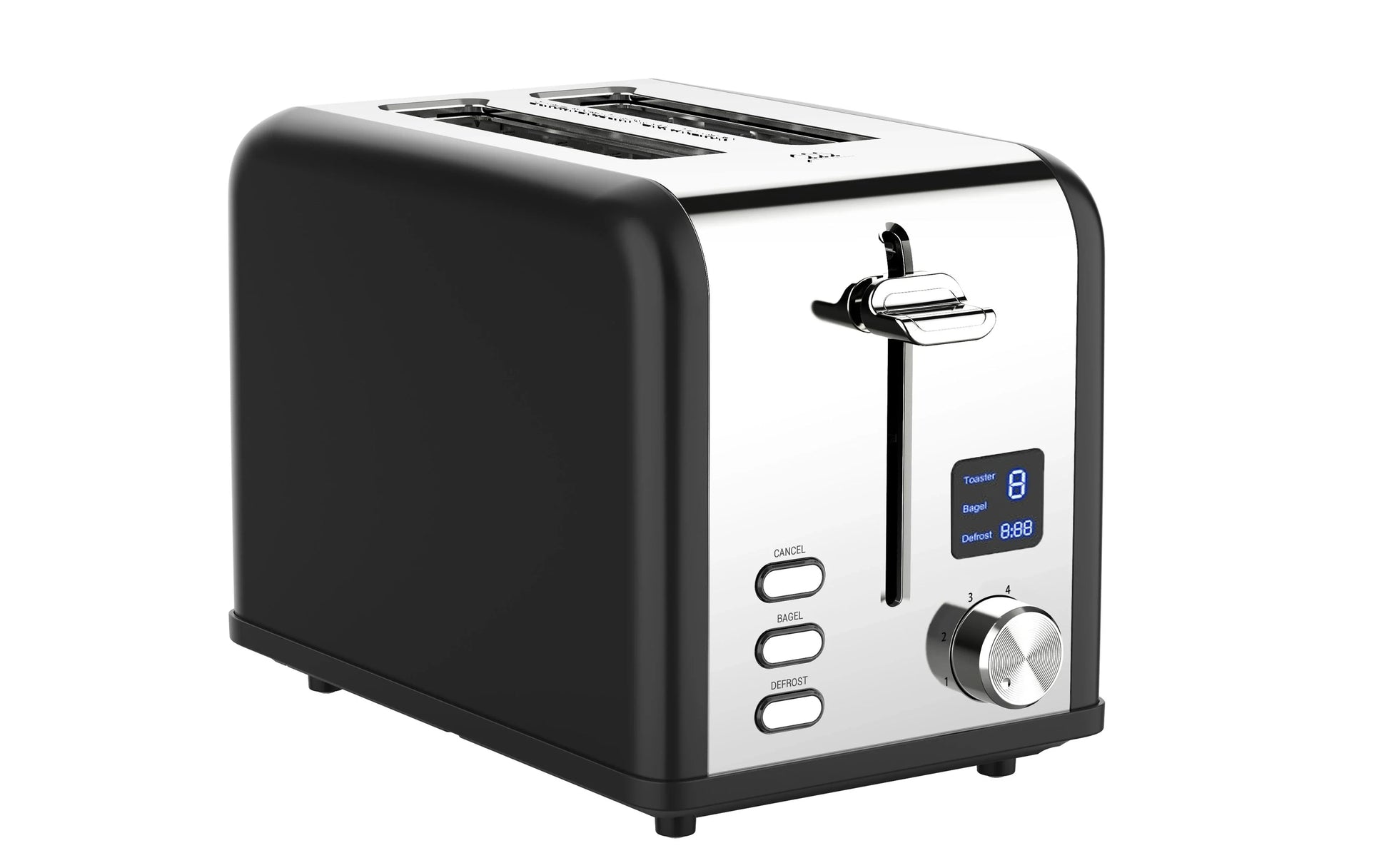HKM-390611 Stainless Steel 2-Slice Electric Toaster with LED Display and Built-in Grill