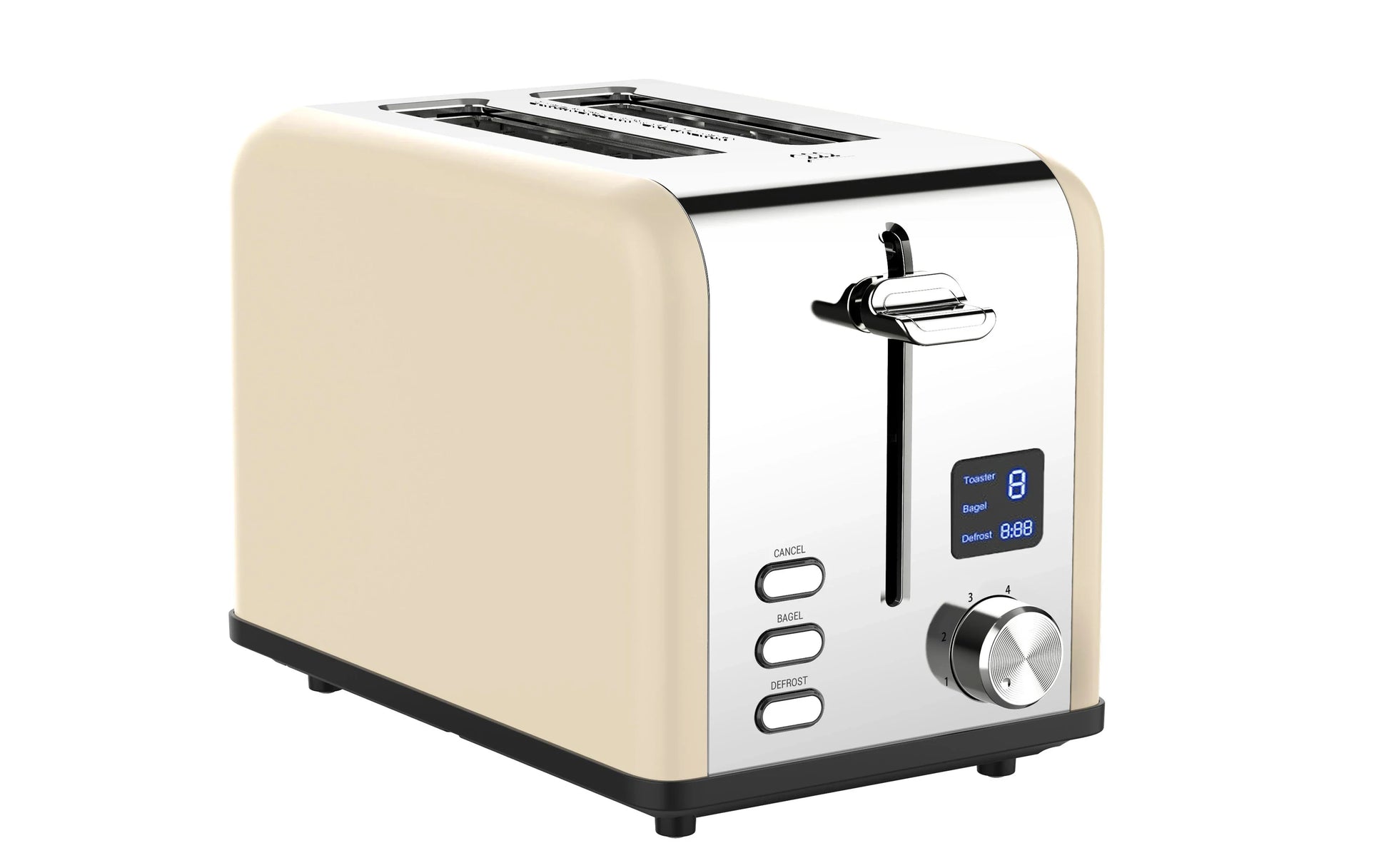 HKM-390611 Stainless Steel 2-Slice Electric Toaster with LED Display and Built-in Grill