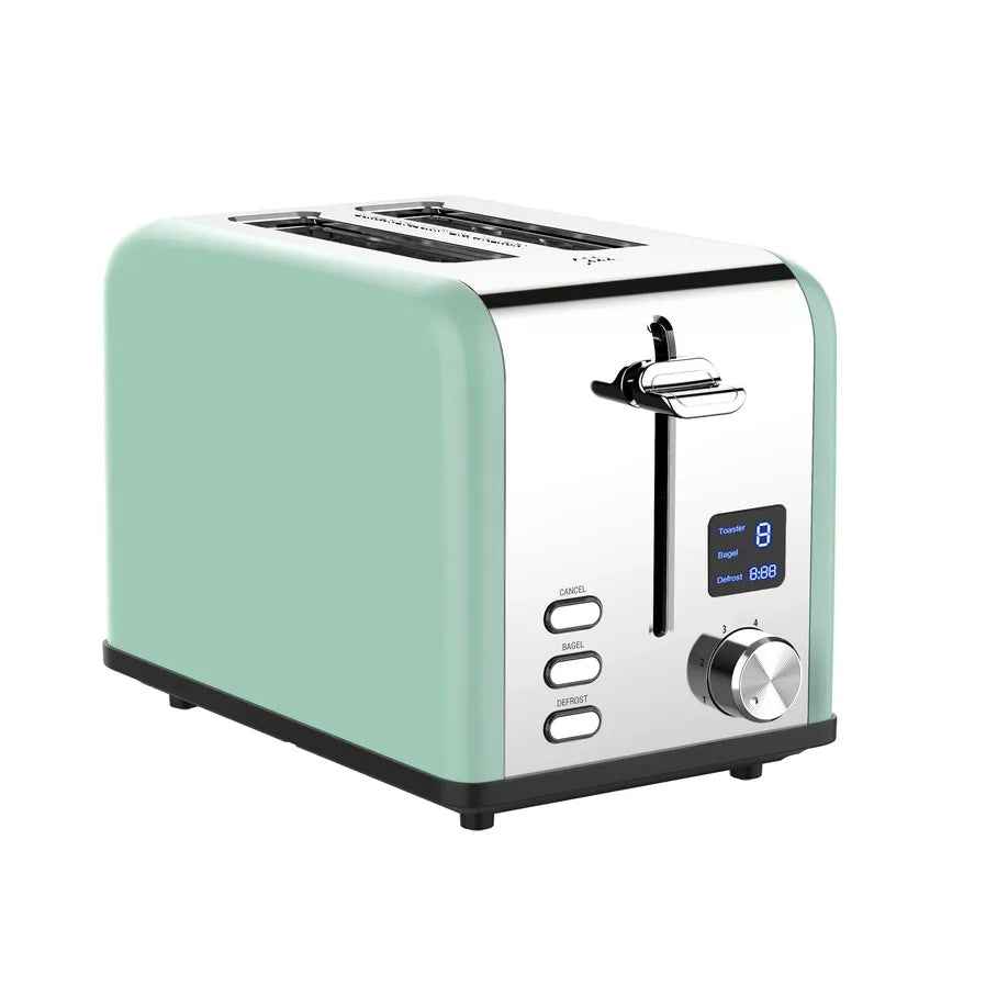 HKM-390611 Stainless Steel 2-Slice Electric Toaster with LED Display and Built-in Grill