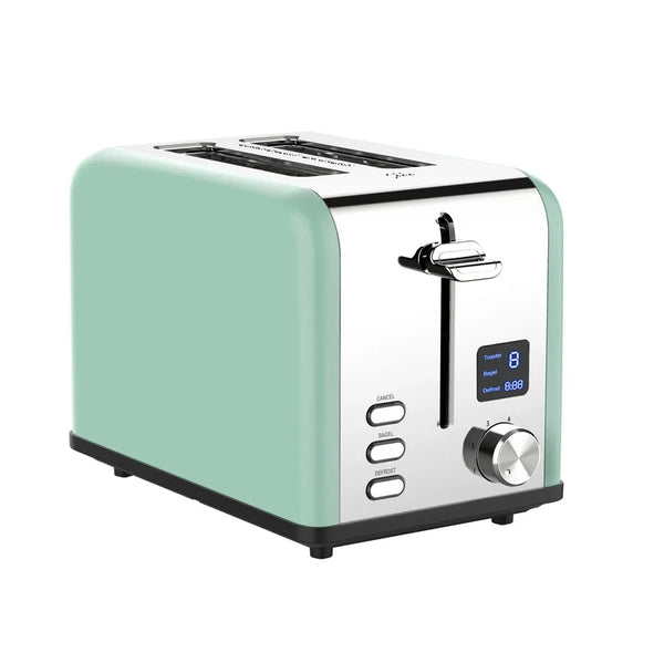 HKM-390611 Stainless Steel 2-Slice Electric Toaster with LED Display and Built-in Grill