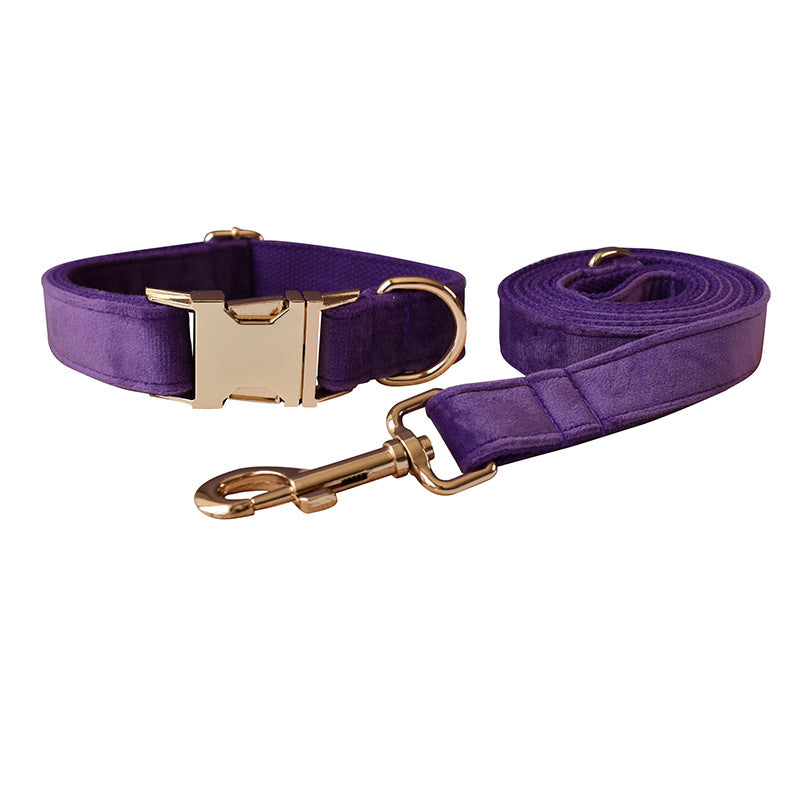 HKM-3908157 Purple Velvet Dog Collar and Leash Set with Bow Knot ¨C Casual and Suitable for All Seasons