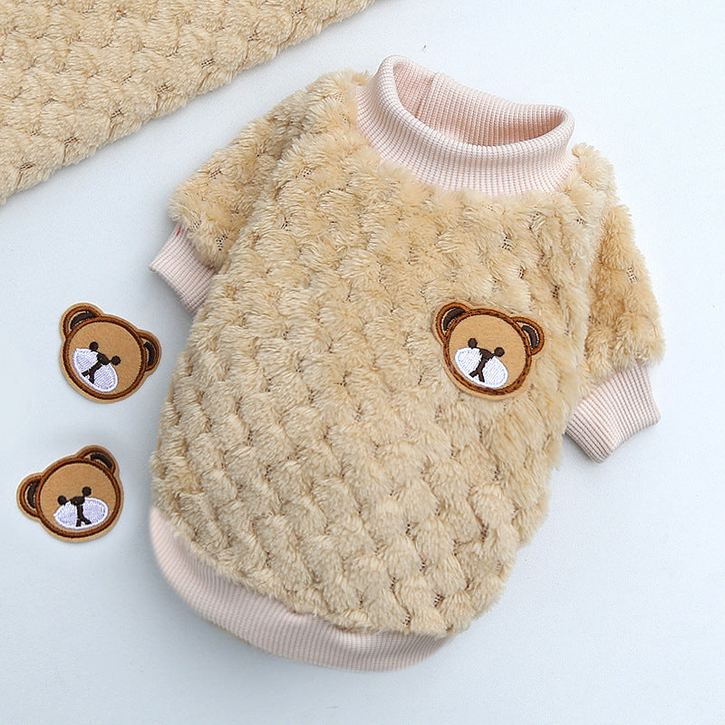 HKM-3908541 Cozy Coral Fleece Teddy Pet Outfit in Pineapple Grid Patterns