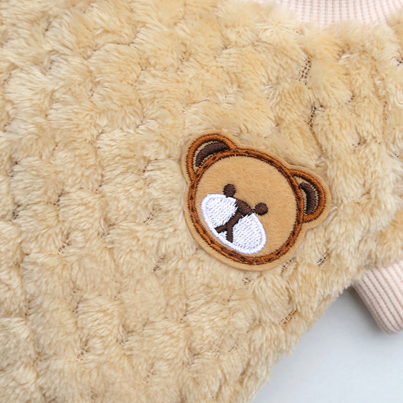 HKM-3908541 Cozy Coral Fleece Teddy Pet Outfit in Pineapple Grid Patterns