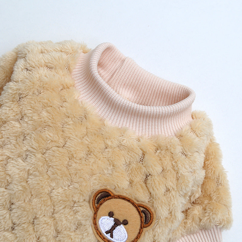 HKM-3908541 Cozy Coral Fleece Teddy Pet Outfit in Pineapple Grid Patterns