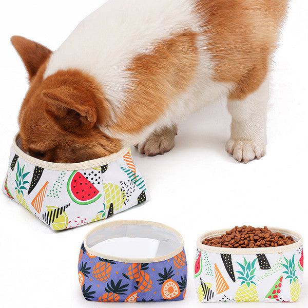 HKM-3910333 Foldable Waterproof Dog Food Bowl - Easy to Clean Polyester & PEVA, Portable for Pets