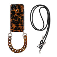 HKM-391123 Amber Leopard Belt with Diagonal Chain for Apple iPhone Models 7/8/SE 2020, 7 Plus/8 Plus, X/XS, XR, XS Max, 11, 11 Pro, 11 Pro Max, 12 Mini, 12, 12 Pro, 12 Pro Max – Silicone Back Cover