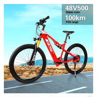 HKM-391187 27-Speed Electric Mountain Bike with Aluminum Frame, 48V 13Ah Battery, LCD Display, Air Suspension Fork, and Disc Brakes