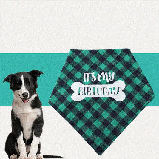 HKM-391187 Plaid Triangle Towel for Pets – Soft Polyester Cotton, 45x45x68 cm