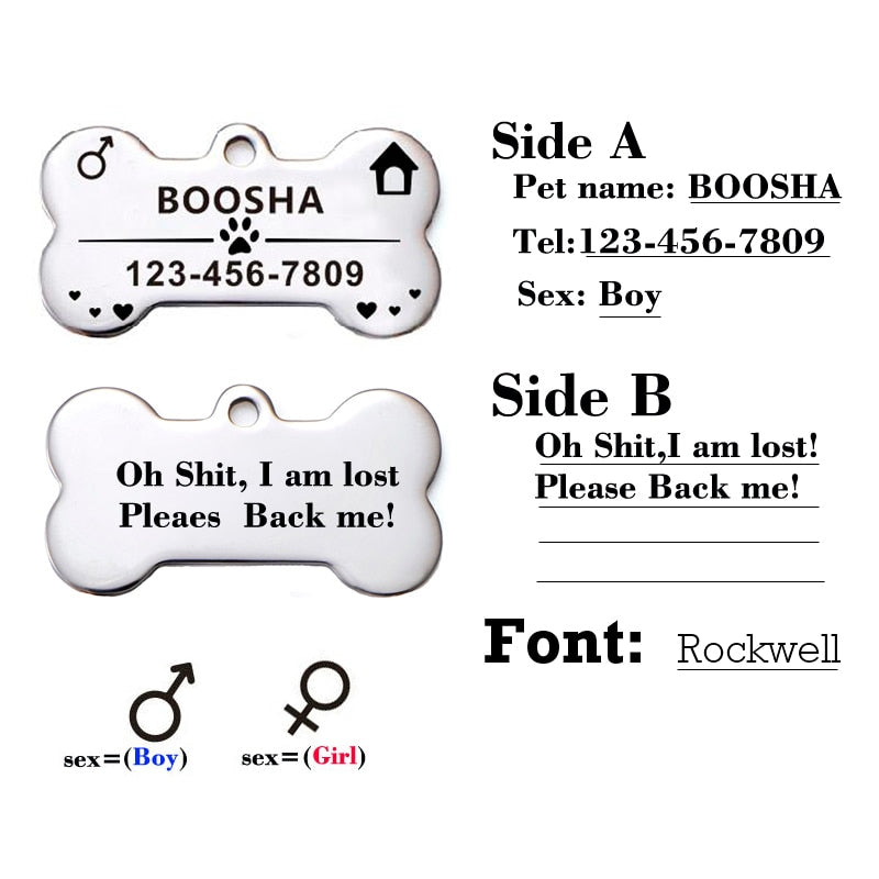 HKM-3911997 Personalized Stainless Steel Pet ID Tag with Natural Zircon Pendant