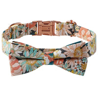 HKM-3912125 Floral Pattern Cotton Dog Collar with Adjustable Rose Buckle in Yellow and Green