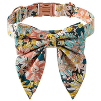 HKM-3912125 Floral Pattern Cotton Dog Collar with Adjustable Rose Buckle in Yellow and Green