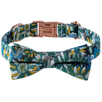 HKM-3912125 Floral Pattern Cotton Dog Collar with Adjustable Rose Buckle in Yellow and Green