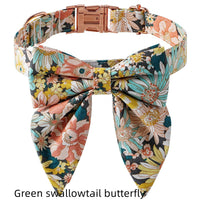 HKM-3912125 Floral Pattern Cotton Dog Collar with Adjustable Rose Buckle in Yellow and Green