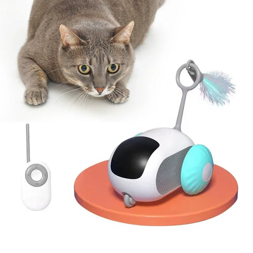HKM-391379 Interactive Electric Cat Toy with Gravity Roll Feature and Feather Teaser