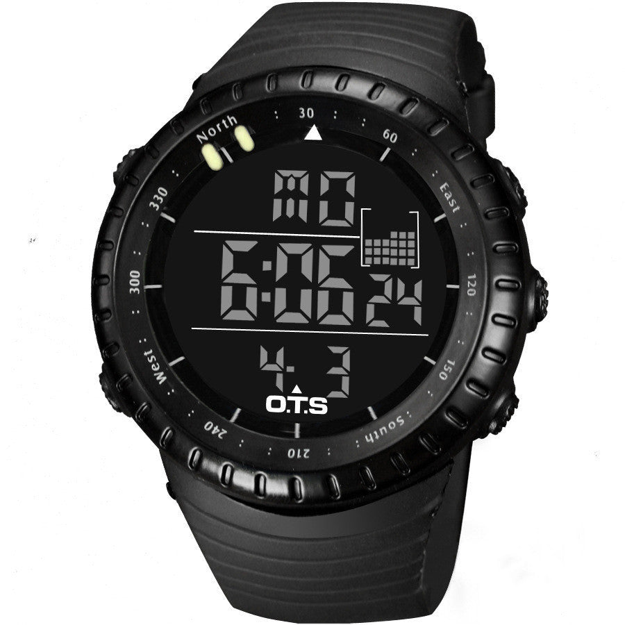 HKM-391379 Sports Electronic Waterproof Watch with Rubber Strap and Stainless Steel Buckle - 50M Water Resistance
