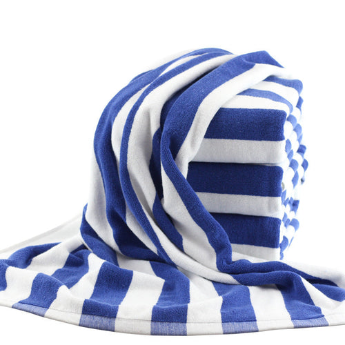 HKM-391443 Cotton Yarn-Dyed Jacquard Beach Bath Towel - Blue and White Stripe, 75 x 152 cm