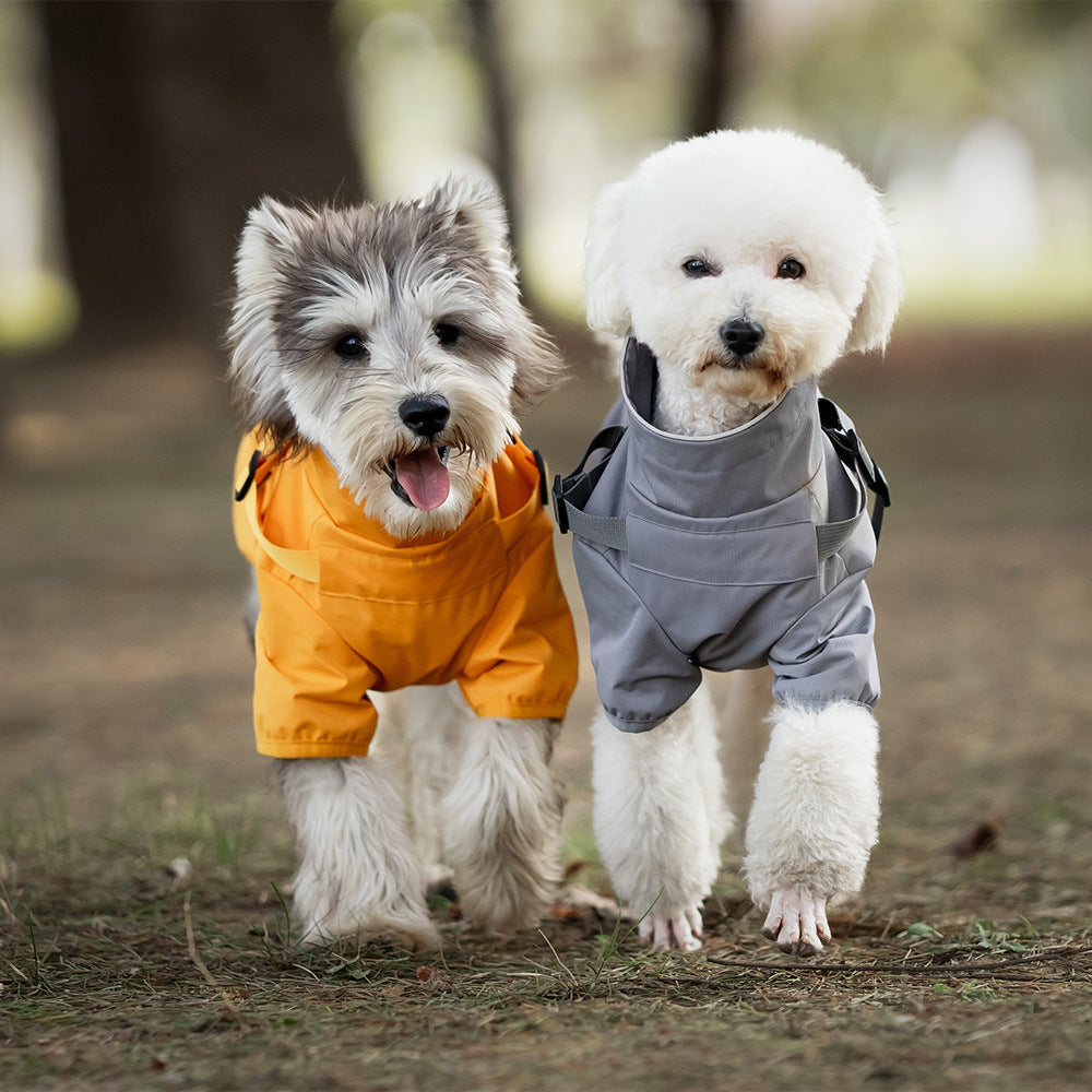 HKM-3915581 Waterproof Pet Raincoat for Medium and Small Dogs – Chest and Back Design in Camouflage, Star Gray, or Clear Yellow