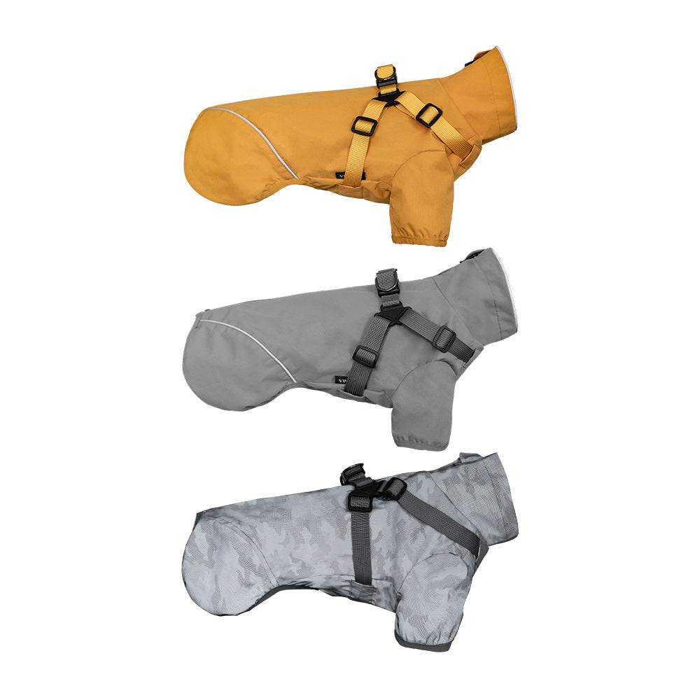 HKM-3915581 Waterproof Pet Raincoat for Medium and Small Dogs – Chest and Back Design in Camouflage, Star Gray, or Clear Yellow