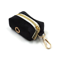 HKM-3915709 Black Velvet Pet Collar with Gold Buckle, Lead Rope, Bow, and Poop Bag Set