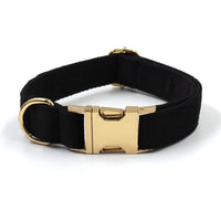 HKM-3915709 Black Velvet Pet Collar with Gold Buckle, Lead Rope, Bow, and Poop Bag Set
