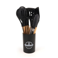 HKM-391571 12-Piece Silicone Kitchen Utensils Set with Non-Stick Wooden Handles for Versatile Cooking and Storage