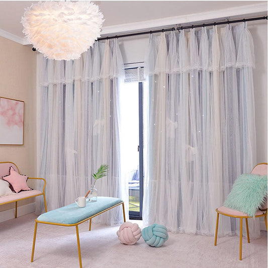 HKM-391571 Nordic Style Starry Hollow Blackout Curtains for Bedrooms – Multiple Sizes and Colors Available