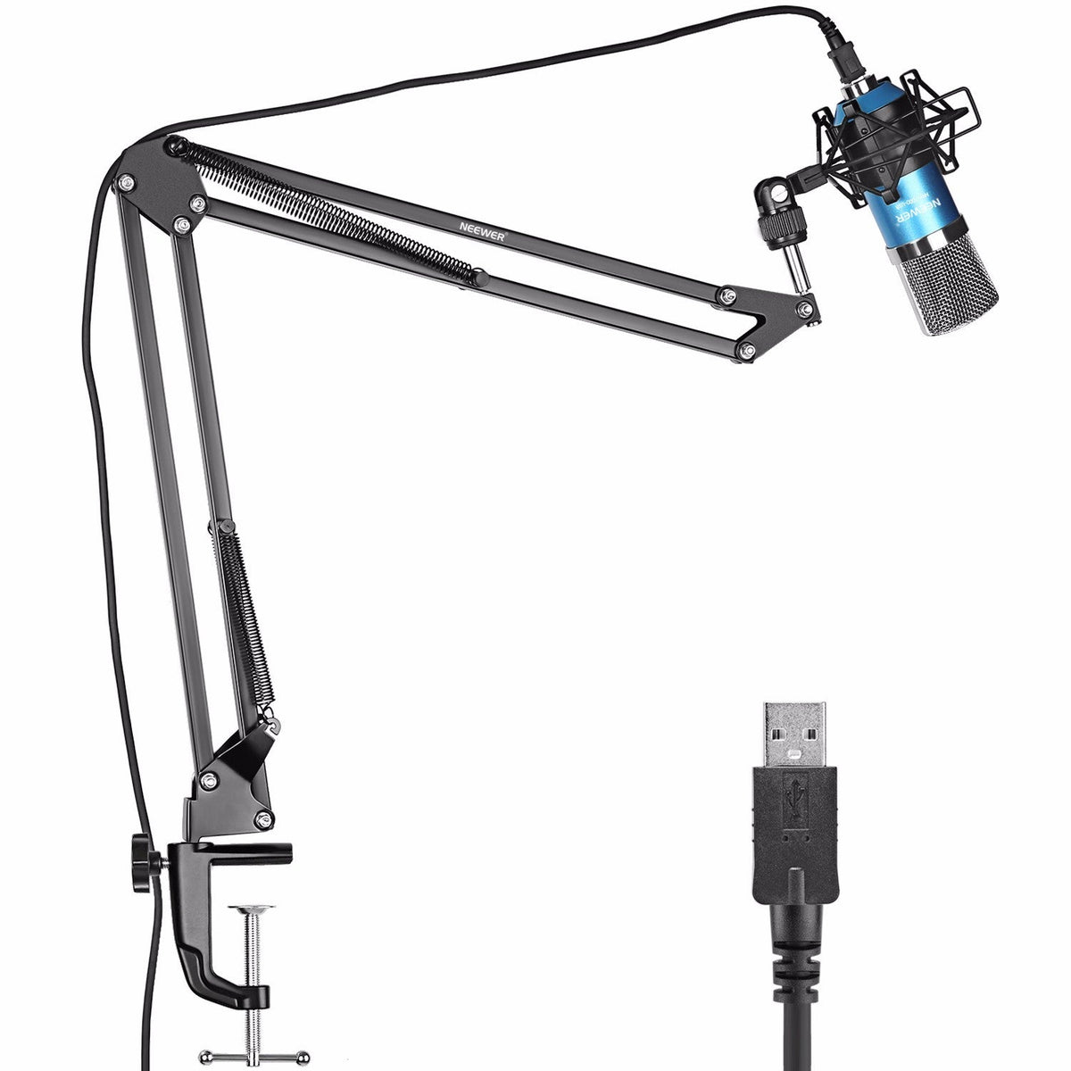 HKM-391571 USB Condenser Microphone Kit with Adjustable Scissor Arm Stand, Shock Mount, and Anti-Wind Foam Cap for Recording and Broadcasting