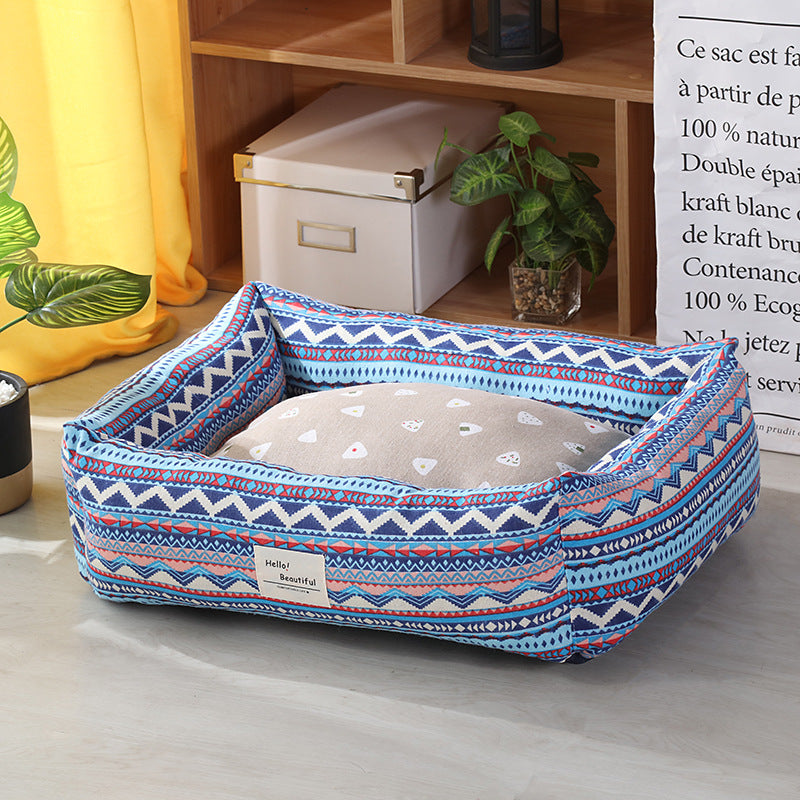 HKM-3915965 Cozy Linen Pet Nest with 3D High-Elastic PP Cotton Filling - Various Sizes Available