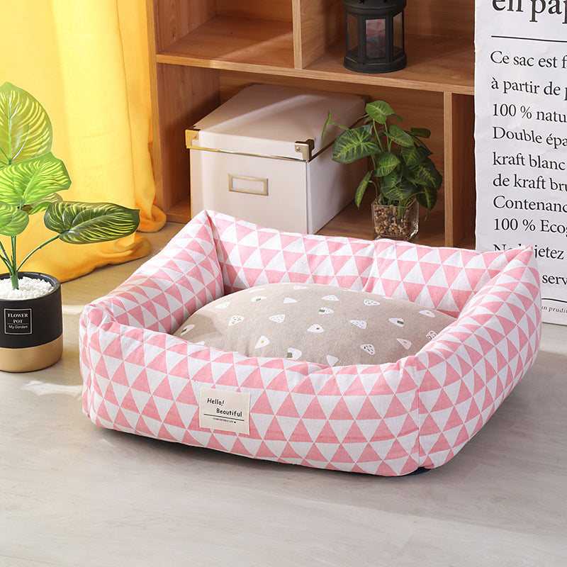 HKM-3915965 Cozy Linen Pet Nest with 3D High-Elastic PP Cotton Filling - Various Sizes Available