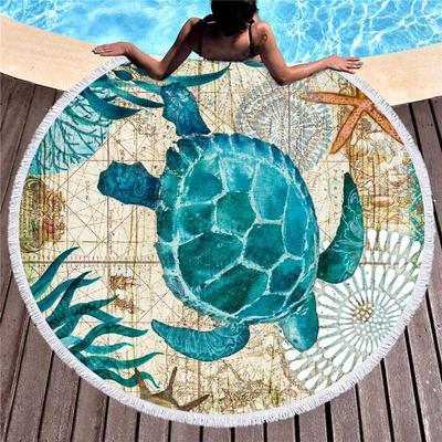 HKM-391635 Flower Color Microfiber Sea Turtle Beach Towel – 150x150cm