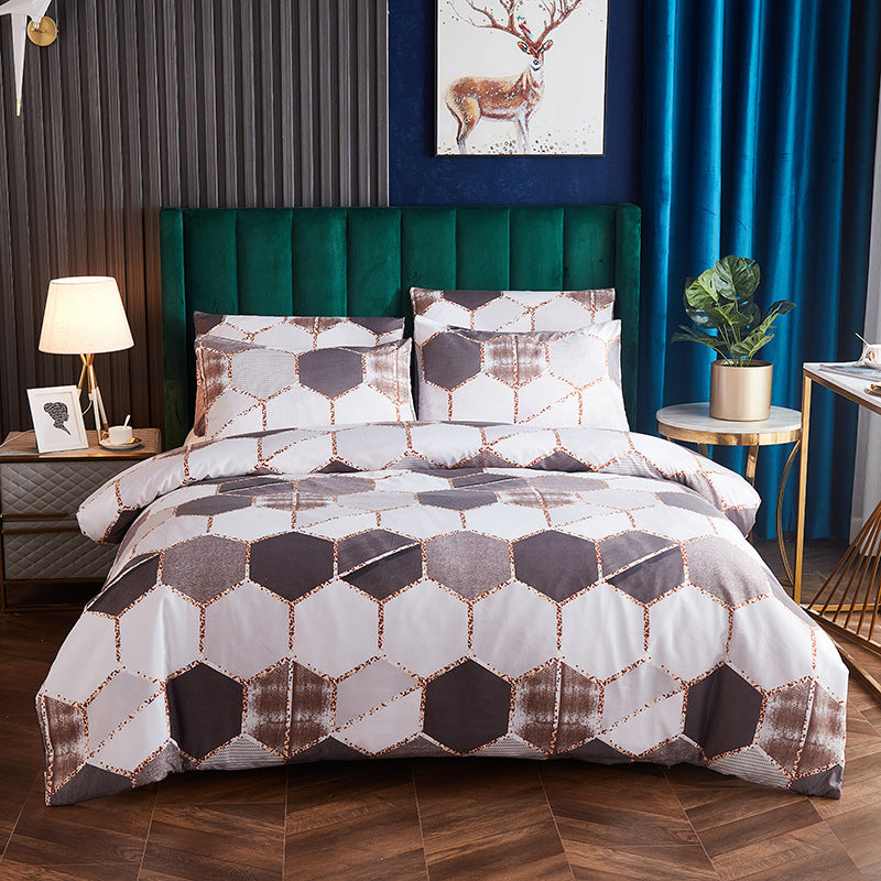 HKM-391699 Gradient Gilt Marble Double City Quilt Cover Set - Chemical Fiber, Reactive Print, Multiple Sizes Available