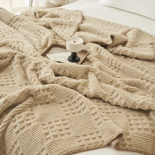 HKM-391699 Waffle Milk Fiber Flannel Blanket - Soft Coral Fleece for All Seasons, Multiple Sizes and Colors Available