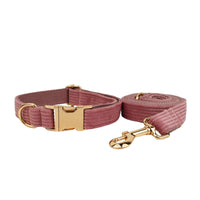 HKM-3917373 Corduroy Pet Collar and Leash Set with Bow and Waste Bag
