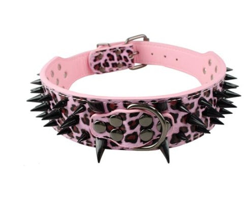 HKM-3917885 Spiked Leather Dog Collar with Adjustable Length for Large Dogs