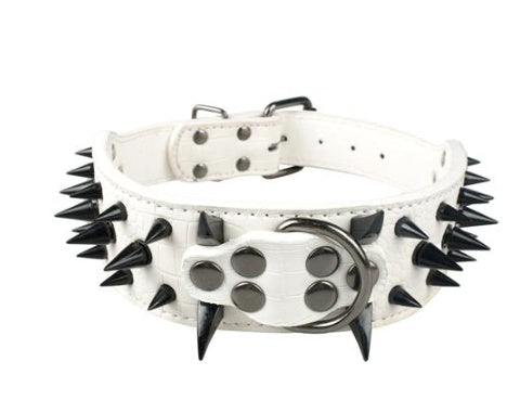 HKM-3917885 Spiked Leather Dog Collar with Adjustable Length for Large Dogs