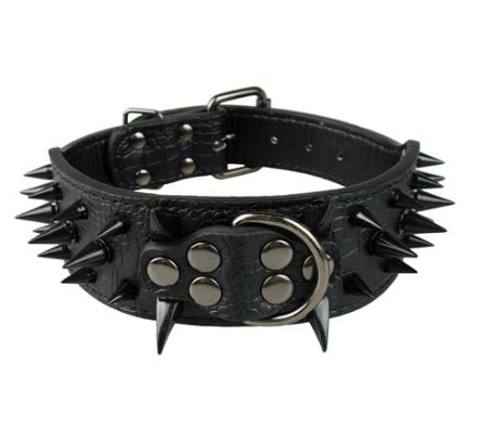 HKM-3917885 Spiked Leather Dog Collar with Adjustable Length for Large Dogs
