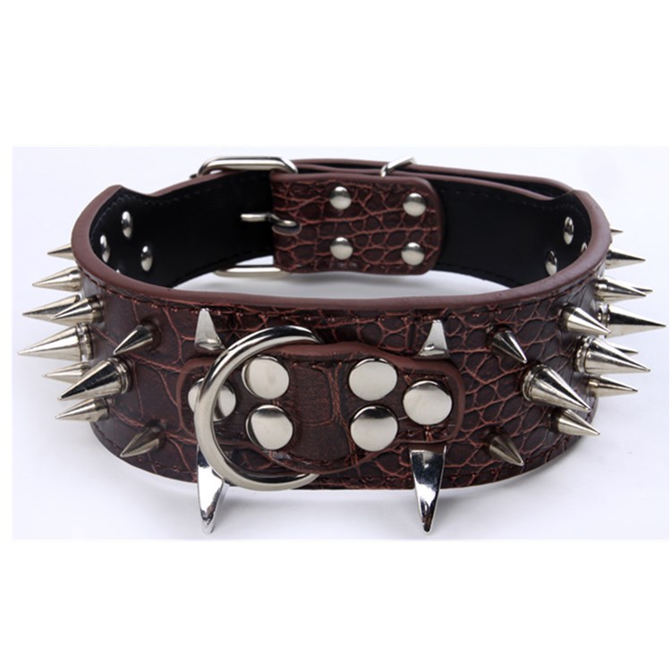 HKM-3917885 Spiked Leather Dog Collar with Adjustable Length for Large Dogs