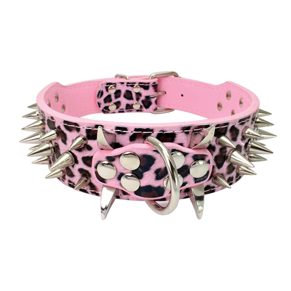 HKM-3917885 Spiked Leather Dog Collar with Adjustable Length for Large Dogs