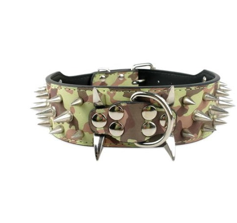 HKM-3917885 Spiked Leather Dog Collar with Adjustable Length for Large Dogs