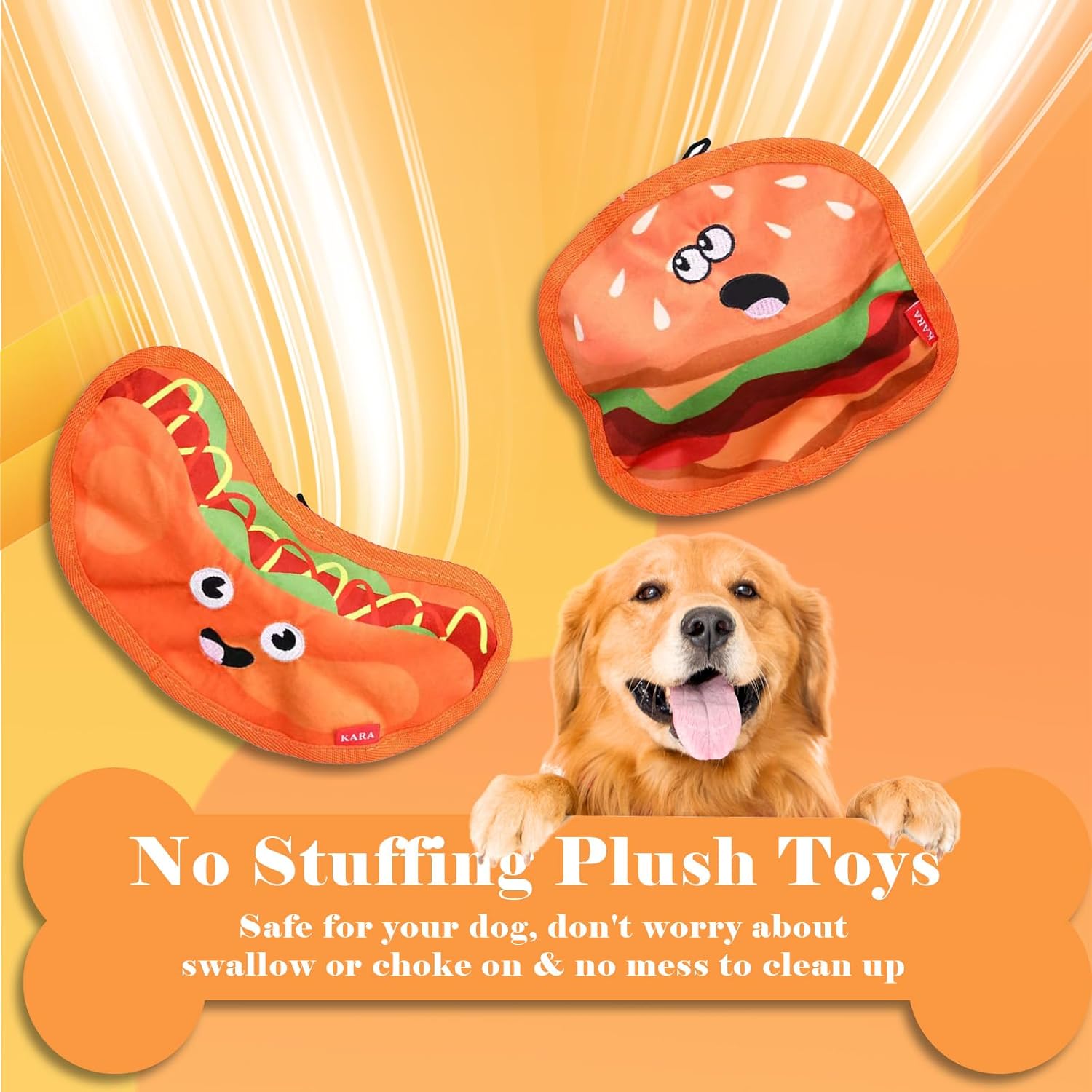 HKM-3919165 Durable Crinkle Hamburger Dog Toy with Squeaker - Interactive No Stuffing Chew Toy for Puppies and Dogs