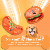 HKM-3919165 Durable Crinkle Hamburger Dog Toy with Squeaker - Interactive No Stuffing Chew Toy for Puppies and Dogs
