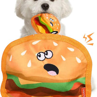 HKM-3919165 Durable Crinkle Hamburger Dog Toy with Squeaker - Interactive No Stuffing Chew Toy for Puppies and Dogs